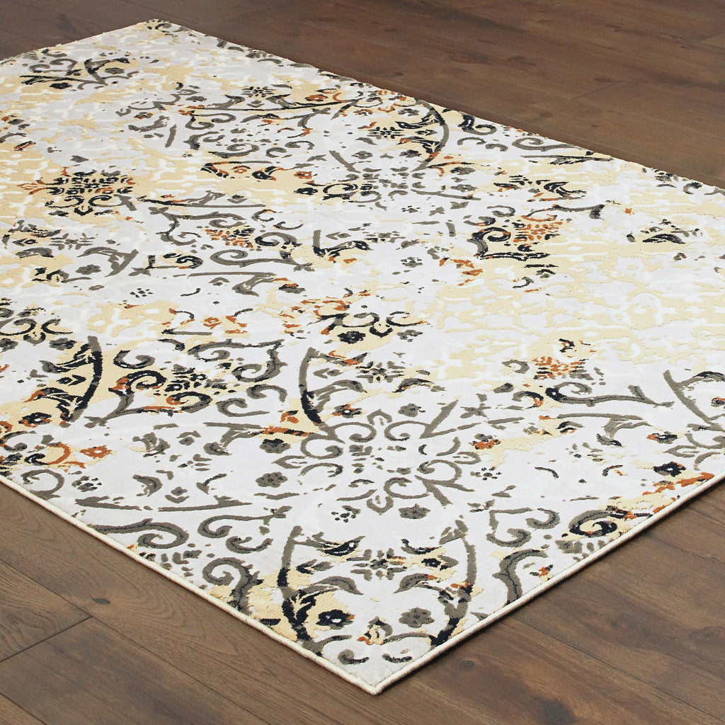 8' X 11' Grey And Gold Abstract Power Loom Stain Resistant Area Rug