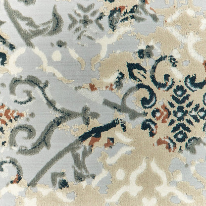 8' X 11' Gray And Gold Abstract Distressed Area Rug