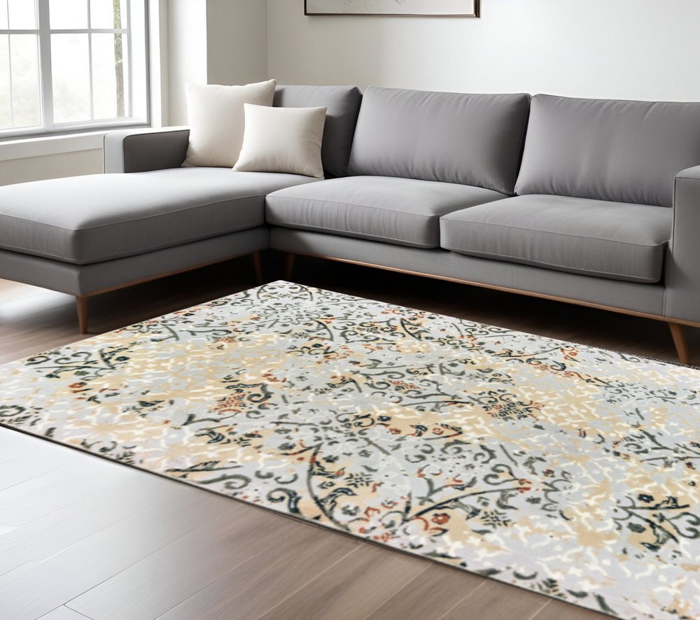 10' X 13' Grey And Gold Abstract Power Loom Stain Resistant Area Rug