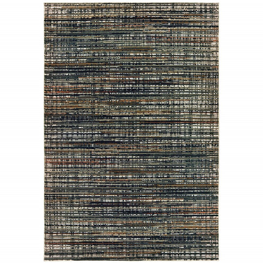 7' X 10' Black And Navy Blue Abstract Area Rug