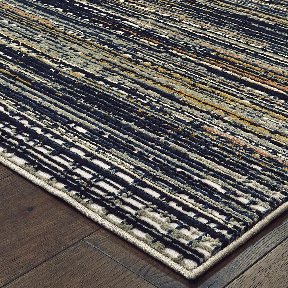 7' X 10' Black And Navy Blue Abstract Area Rug