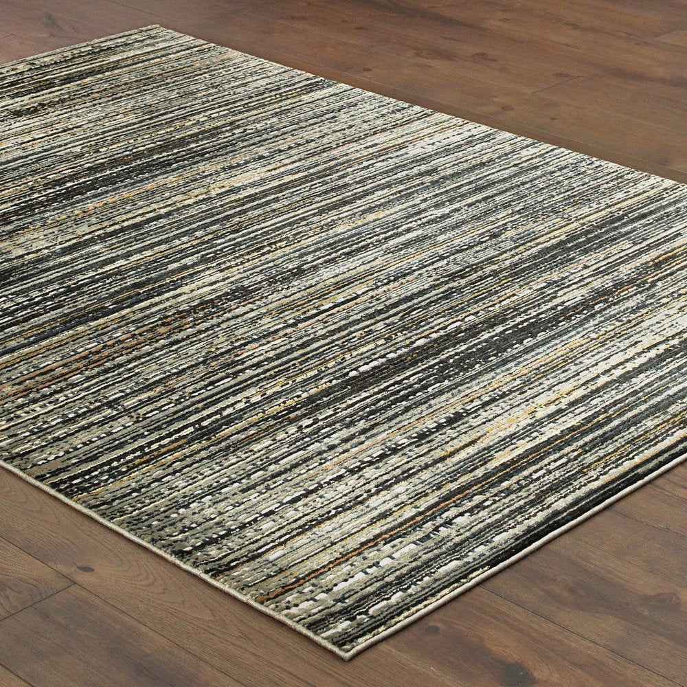 7' X 10' Black And Navy Blue Abstract Area Rug