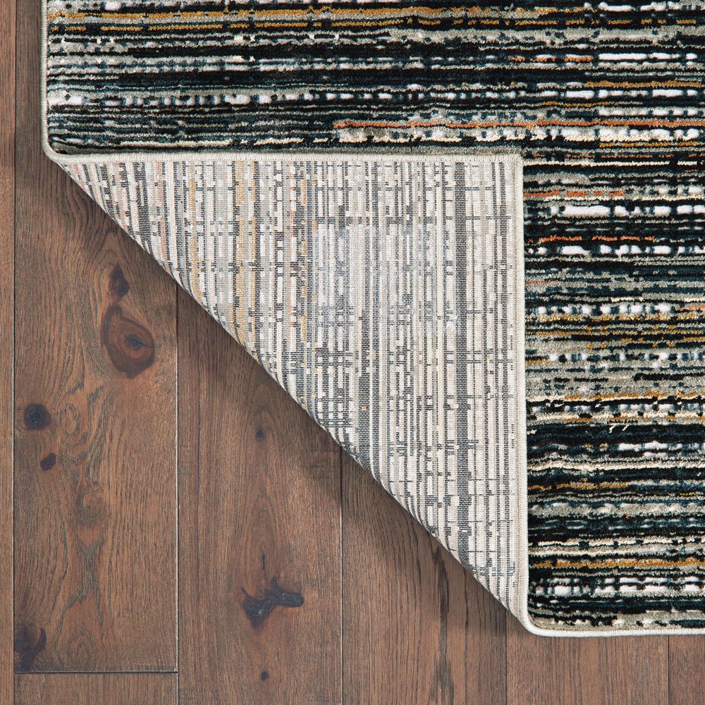 7' X 10' Black And Navy Blue Abstract Area Rug