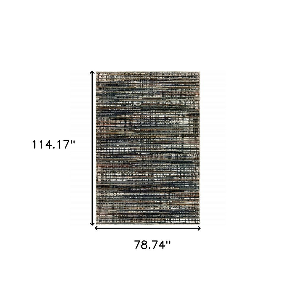 7' X 10' Black And Navy Blue Abstract Area Rug