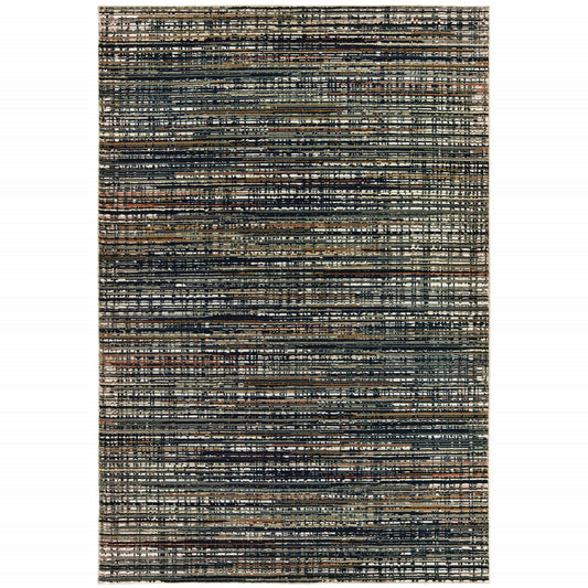 10' X 13' Black Navy Gold Ivory And Blush Abstract Power Loom Stain Resistant Area Rug