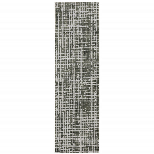 2' X 8' Grey And Ivory Abstract Power Loom Stain Resistant Runner Rug