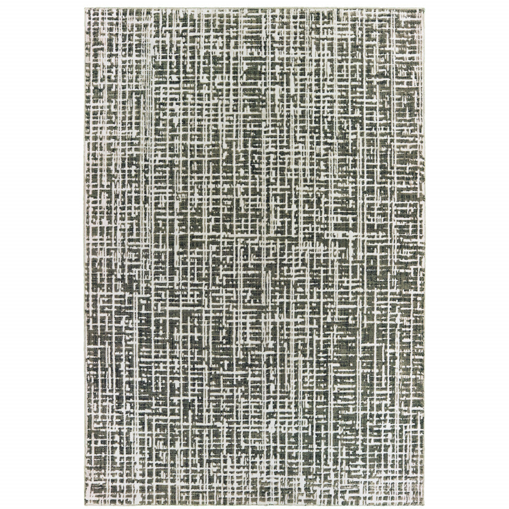 6' X 9' Grey And Ivory Abstract Power Loom Stain Resistant Area Rug