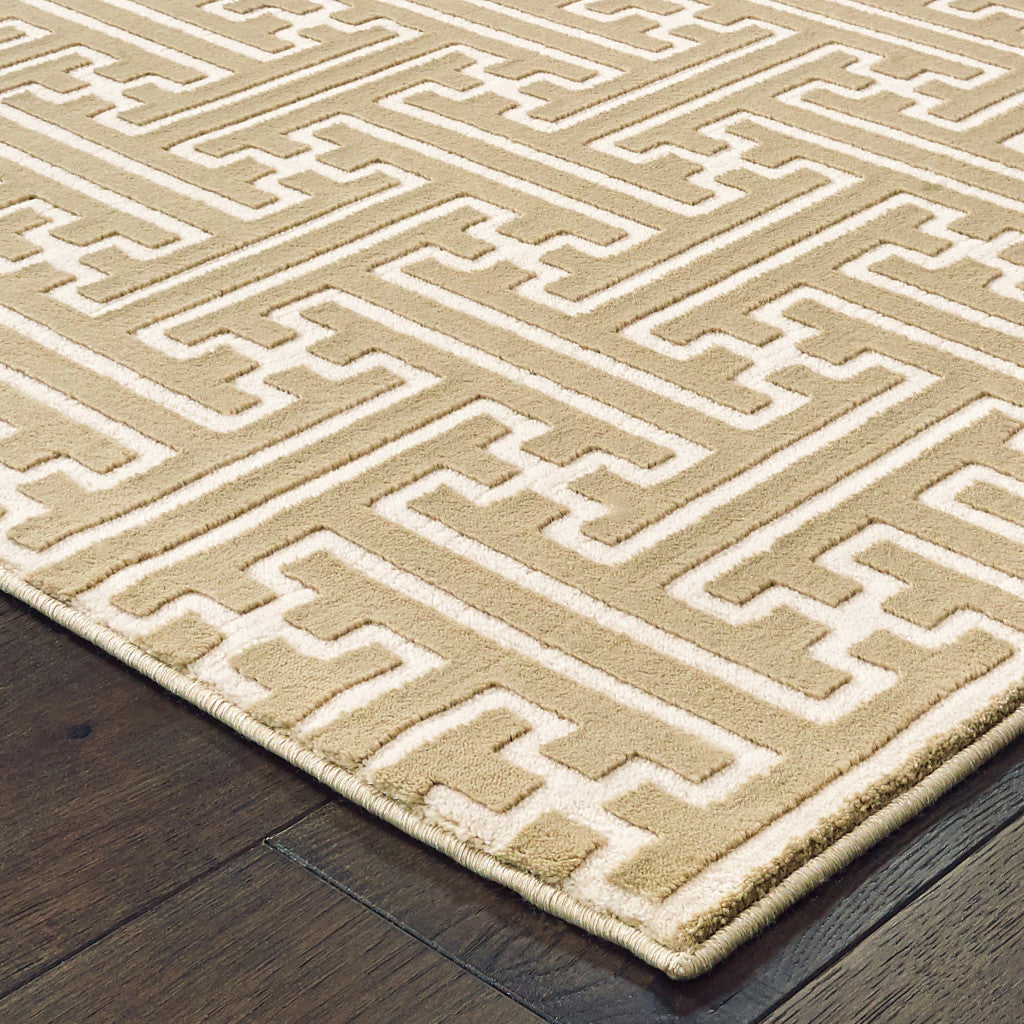 2' X 8' Gold And Ivory Geometric Power Loom Stain Resistant Runner Rug