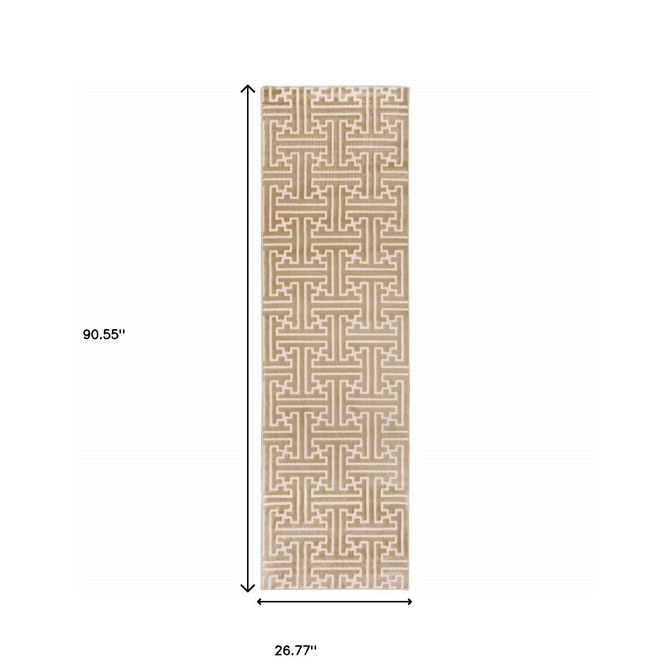 2' X 8' Gold And Ivory Geometric Power Loom Stain Resistant Runner Rug