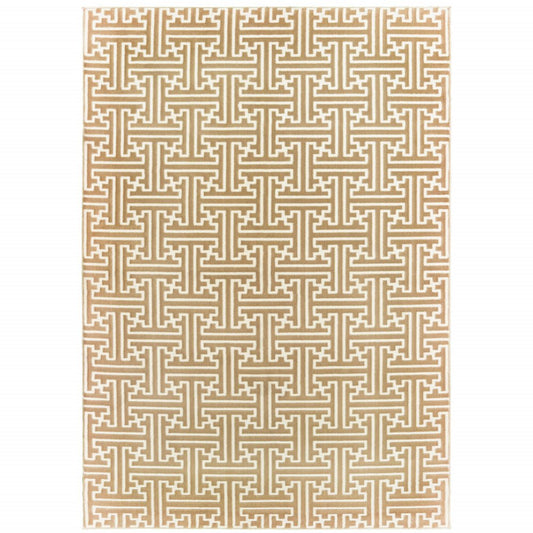 4' X 6' Gold And Ivory Geometric Area Rug