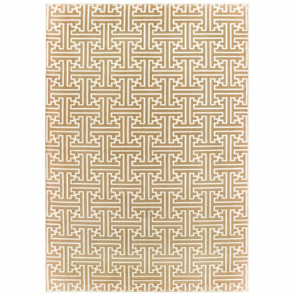 4' X 6' Gold And Ivory Geometric Area Rug