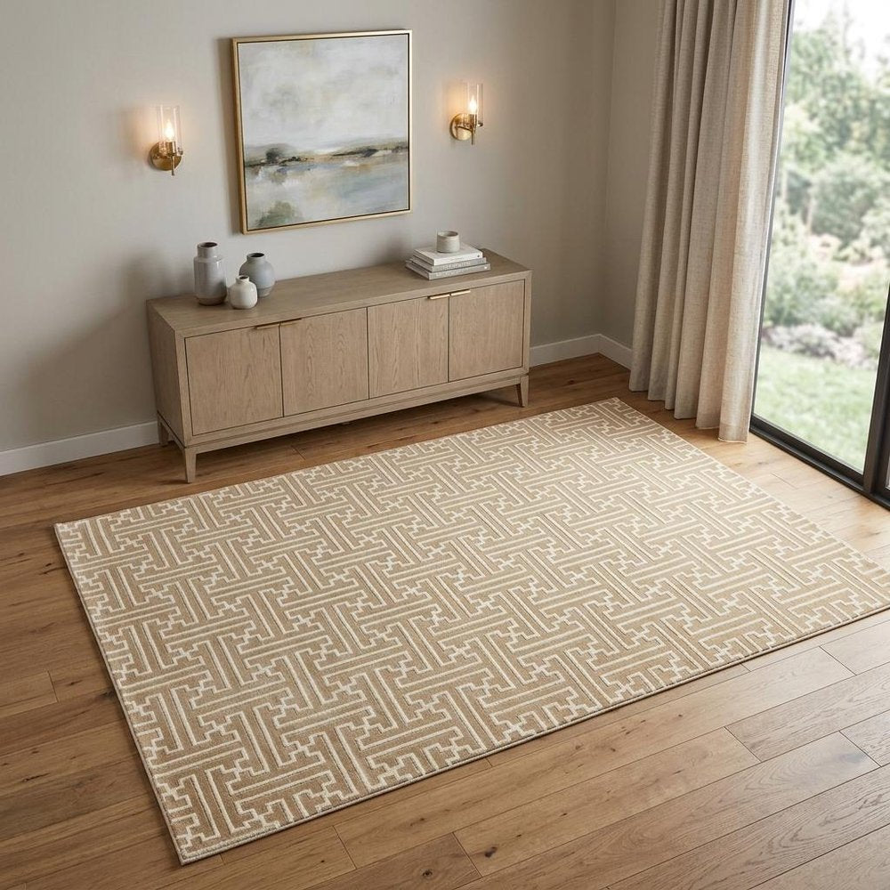 4' X 6' Gold And Ivory Geometric Area Rug