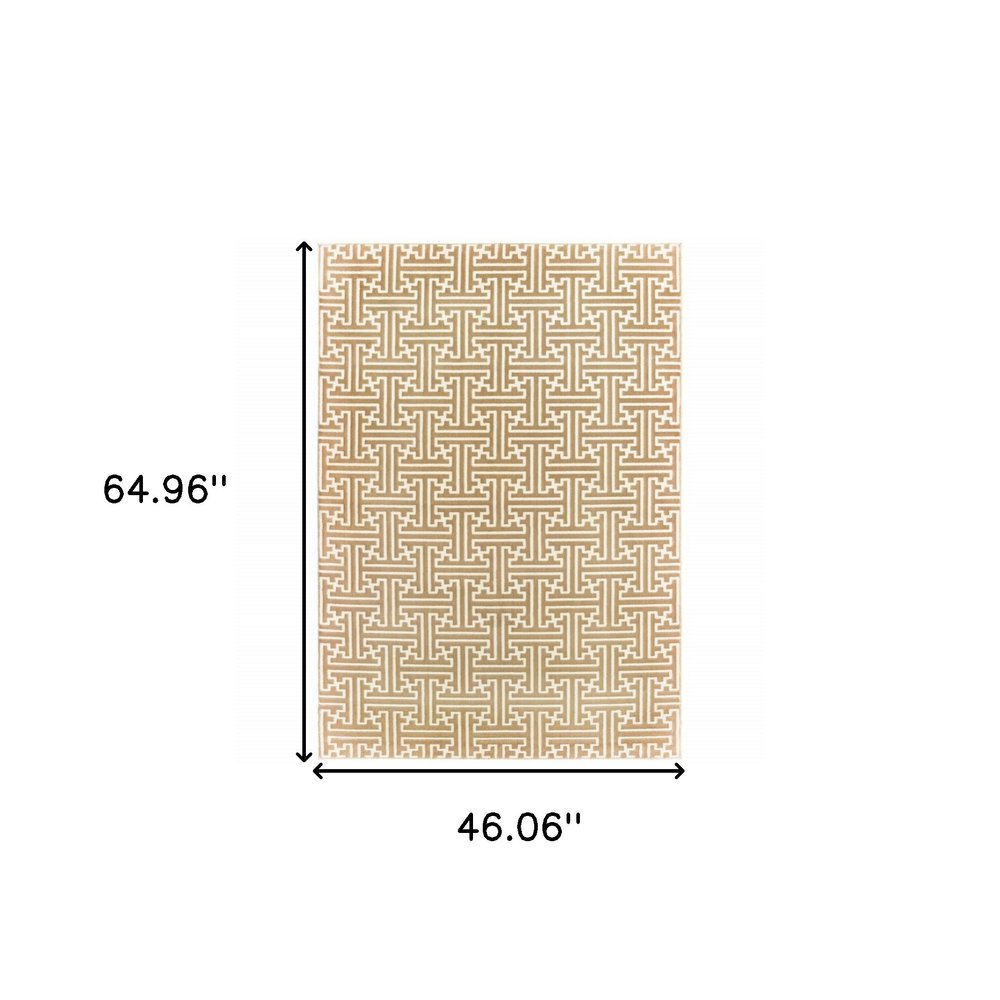 4' X 6' Gold And Ivory Geometric Area Rug