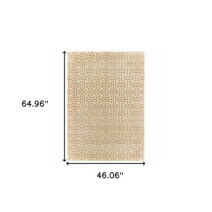 4' X 6' Gold And Ivory Geometric Area Rug