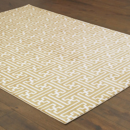 7' X 10' Gold And Ivory Geometric Area Rug