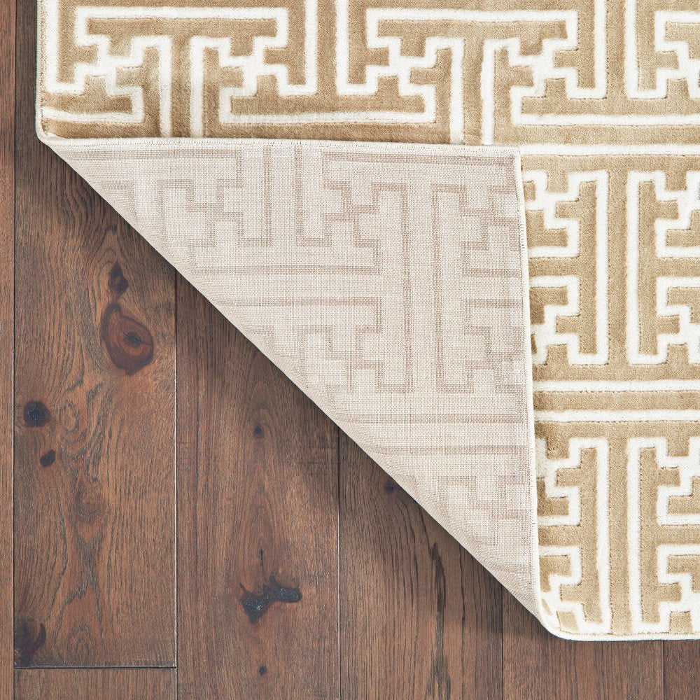 7' X 10' Gold And Ivory Geometric Area Rug