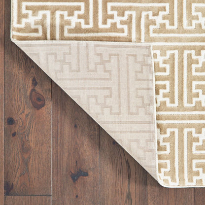 7' X 10' Gold And Ivory Geometric Area Rug