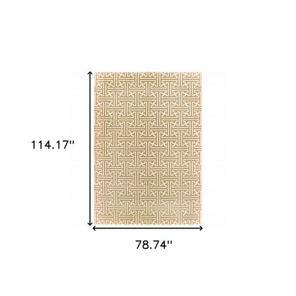 7' X 10' Gold And Ivory Geometric Area Rug