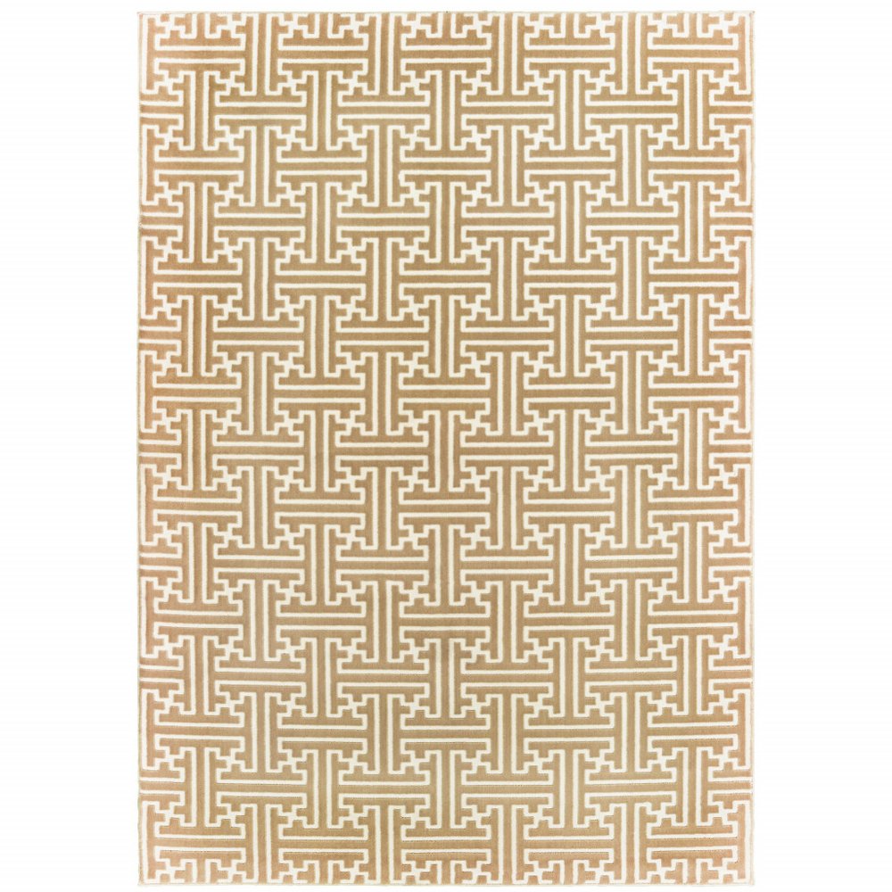 8' X 11' Gold And Ivory Geometric Area Rug