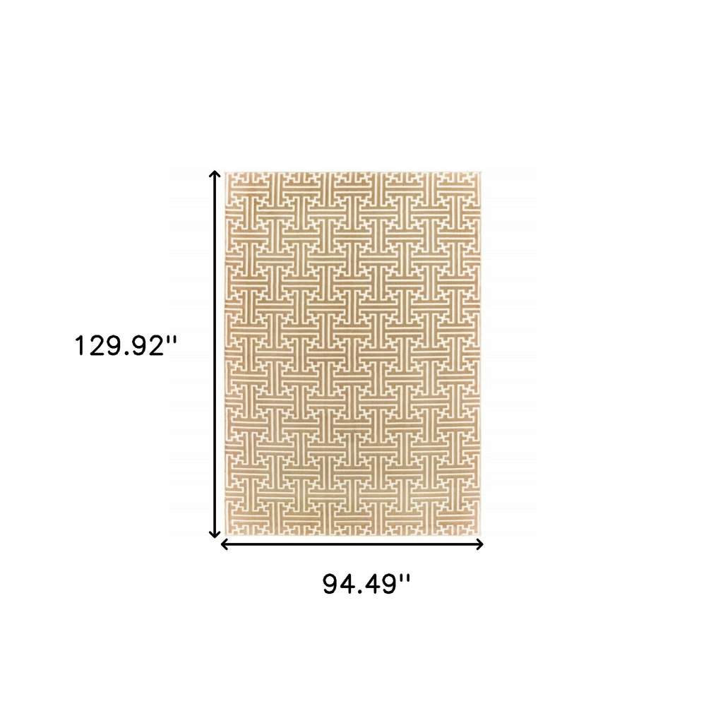 8' X 11' Gold And Ivory Geometric Area Rug