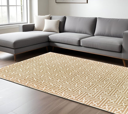 8' X 11' Gold And Ivory Geometric Area Rug
