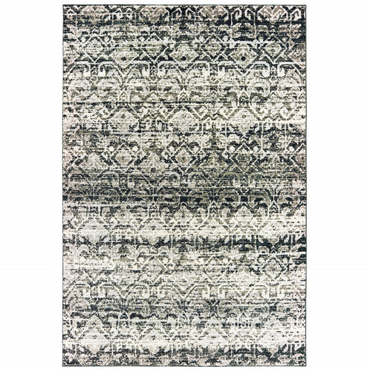 4' X 6' Grey And Ivory Geometric Power Loom Stain Resistant Area Rug