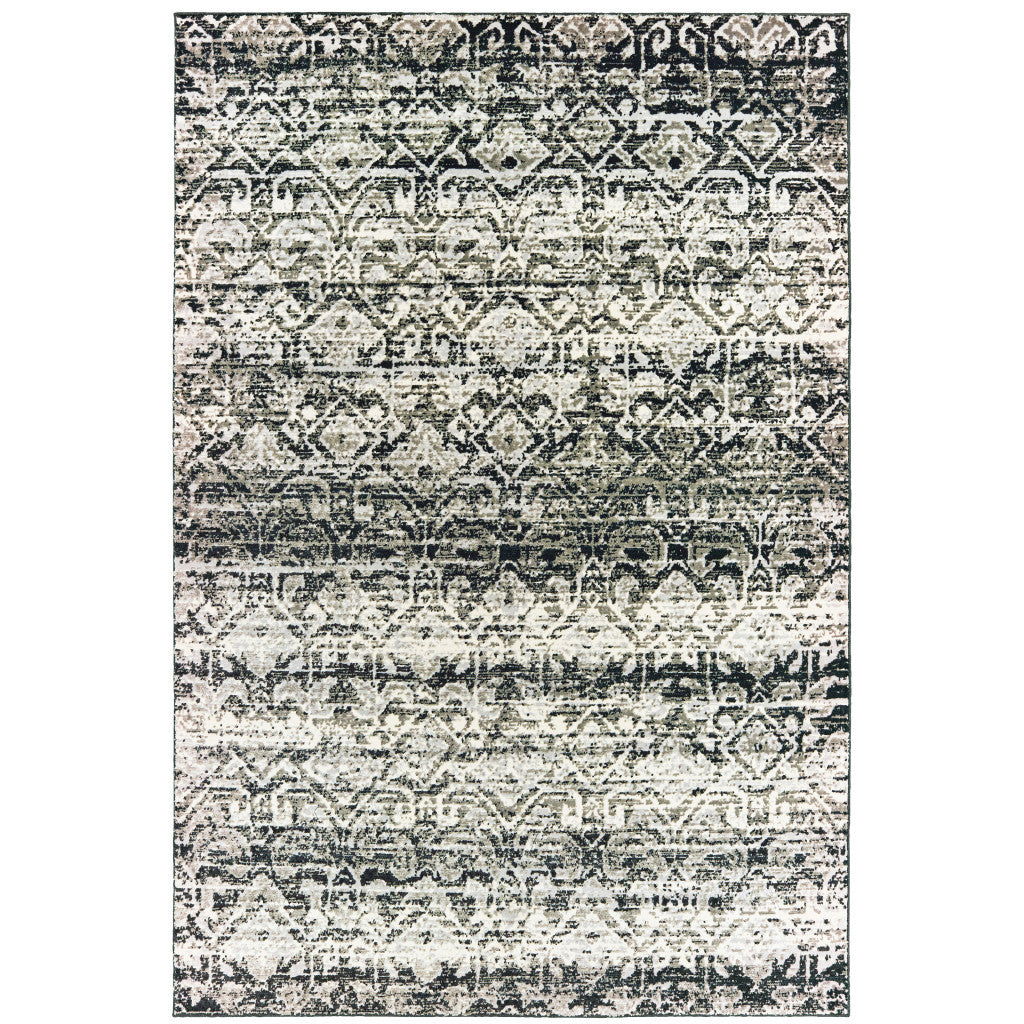 7' X 10' Gray and Ivory Geometric Power Loom Area Rug