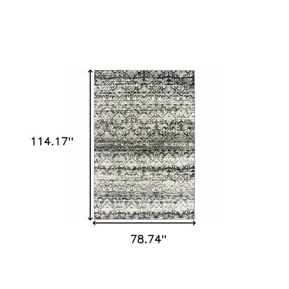 7' X 10' Gray And Ivory Geometric Distressed Area Rug