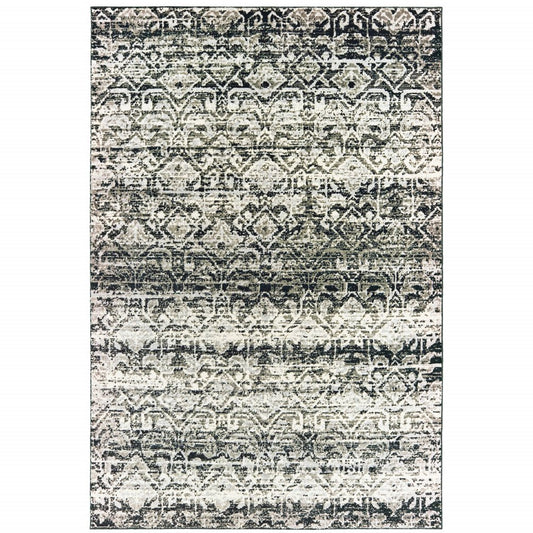 8' X 11' Gray And Ivory Geometric Distressed Area Rug
