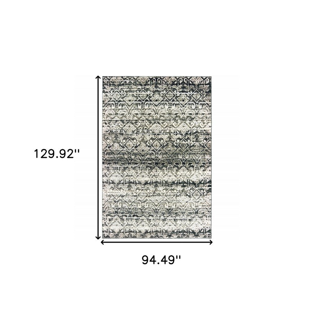 8' X 11' Gray And Ivory Geometric Distressed Area Rug