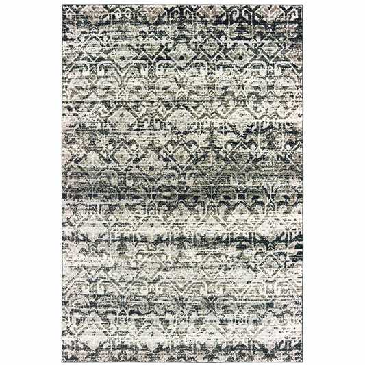 10' X 13' Grey And Ivory Geometric Power Loom Stain Resistant Area Rug