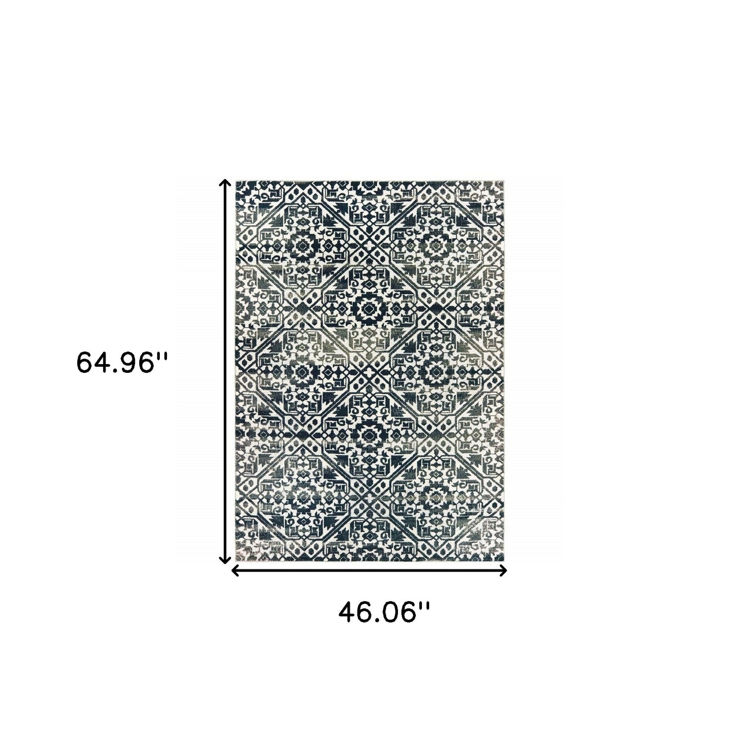 4' X 6' Navy And Ivory Geometric Power Loom Stain Resistant Area Rug