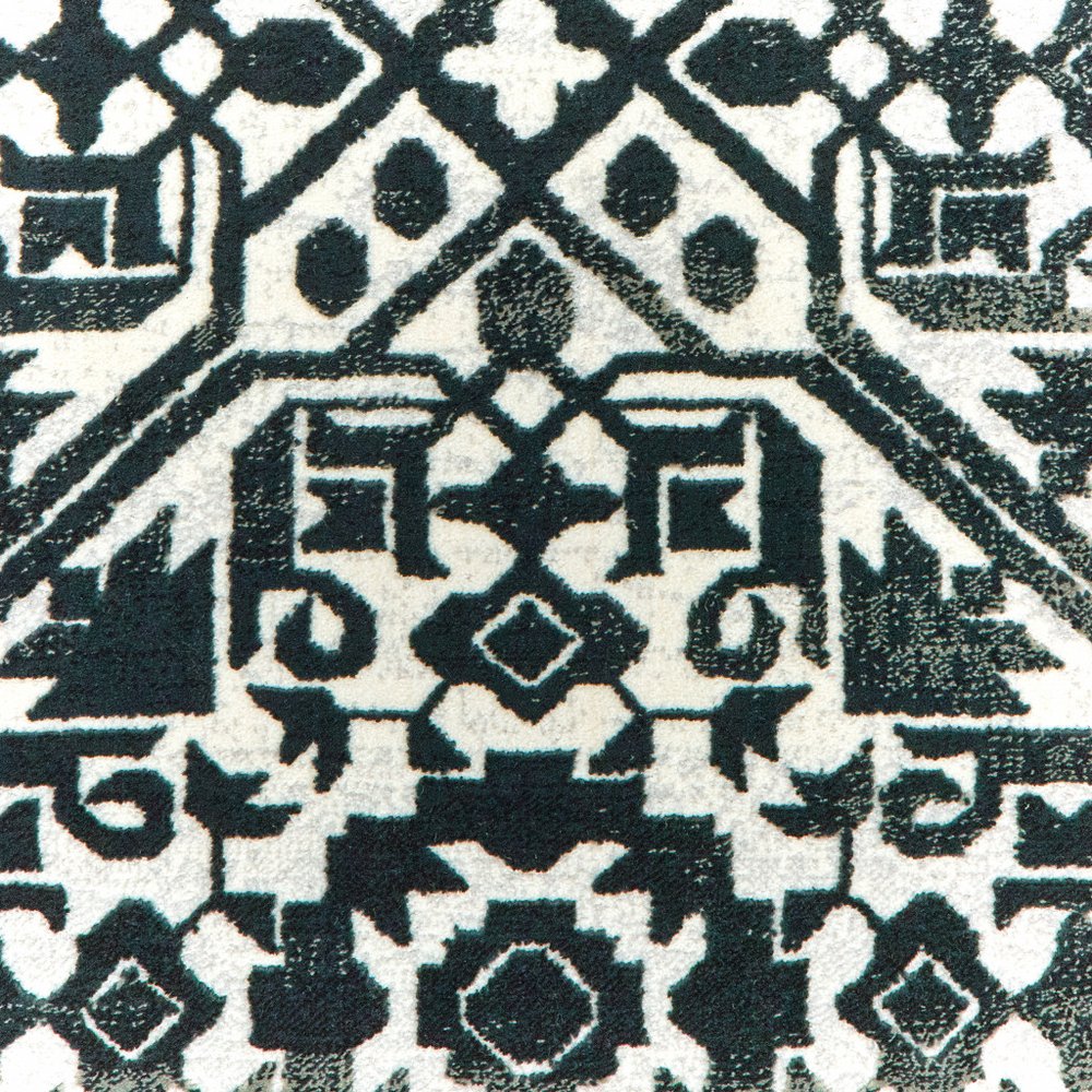 8' X 11' Navy Blue And Ivory Geometric Distressed Area Rug