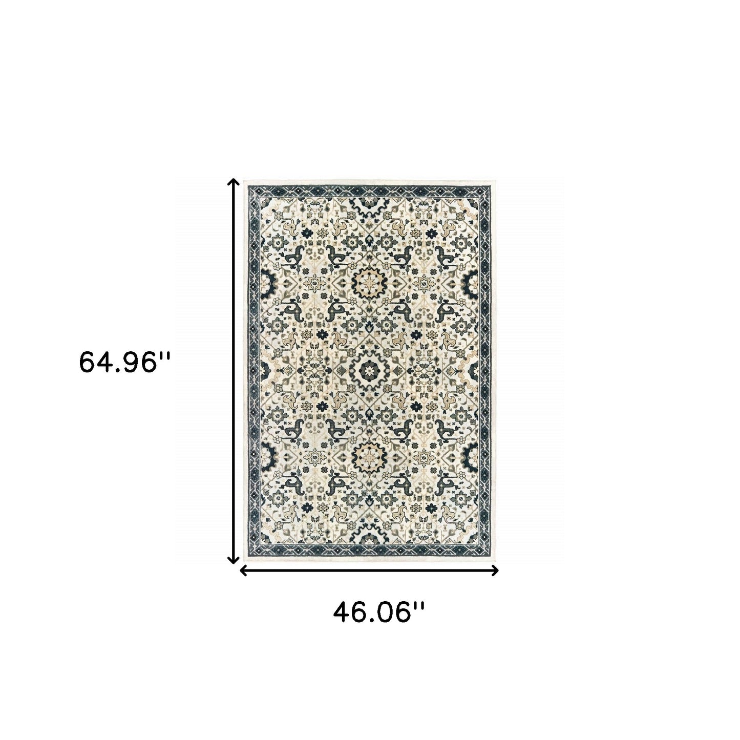 4' X 6' Ivory Navy And Gold Oriental Power Loom Stain Resistant Area Rug