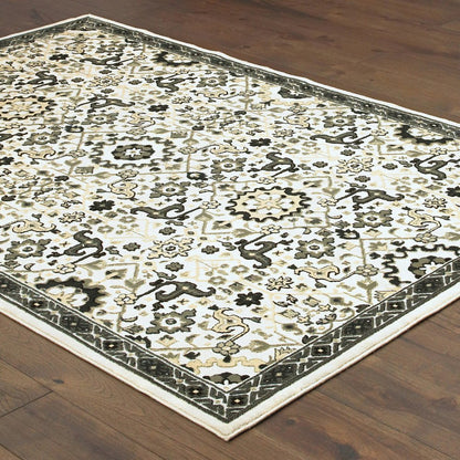 7' X 10' Ivory And Navy Blue Oriental Area Rug
