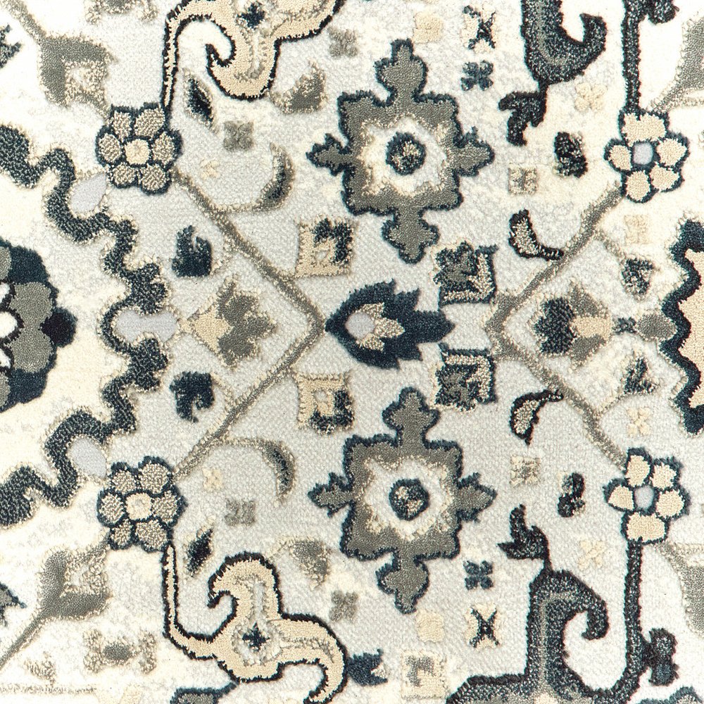 7' X 10' Ivory And Navy Blue Oriental Area Rug