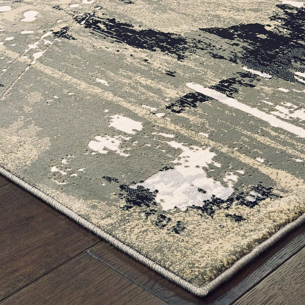 7' X 10' Black And Gold Abstract Area Rug