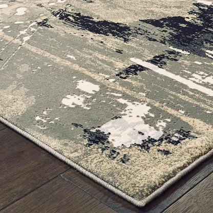 7' X 10' Black And Gold Abstract Area Rug