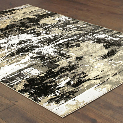 7' X 10' Black And Gold Abstract Area Rug