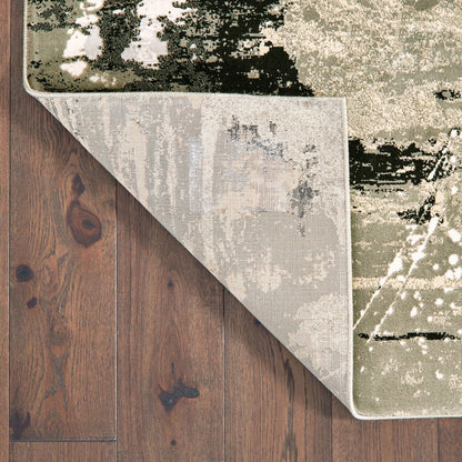 7' X 10' Black And Gold Abstract Area Rug