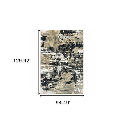 8' X 11' Black And Gold Abstract Area Rug