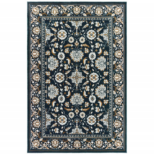 4' X 6' Navy Caramel And Ivory Oriental Power Loom Stain Resistant Area Rug