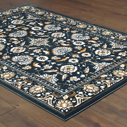 5' X 8' Navy Caramel And Ivory Oriental Power Loom Stain Resistant Area Rug