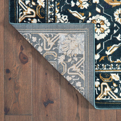 7' X 10' Navy Blue And Gold Oriental Area Rug