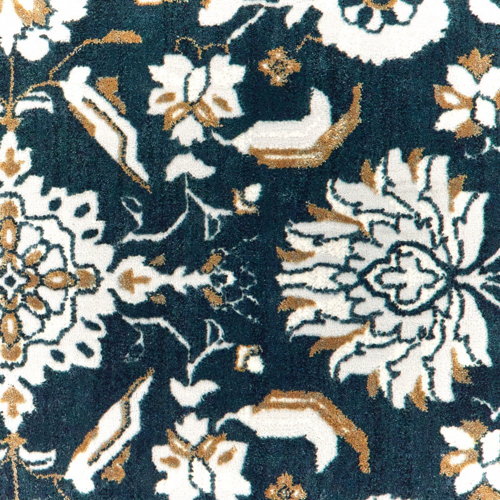 7' X 10' Navy Blue And Gold Oriental Area Rug