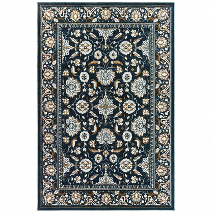 8' X 11' Navy Blue And Gold Oriental Area Rug