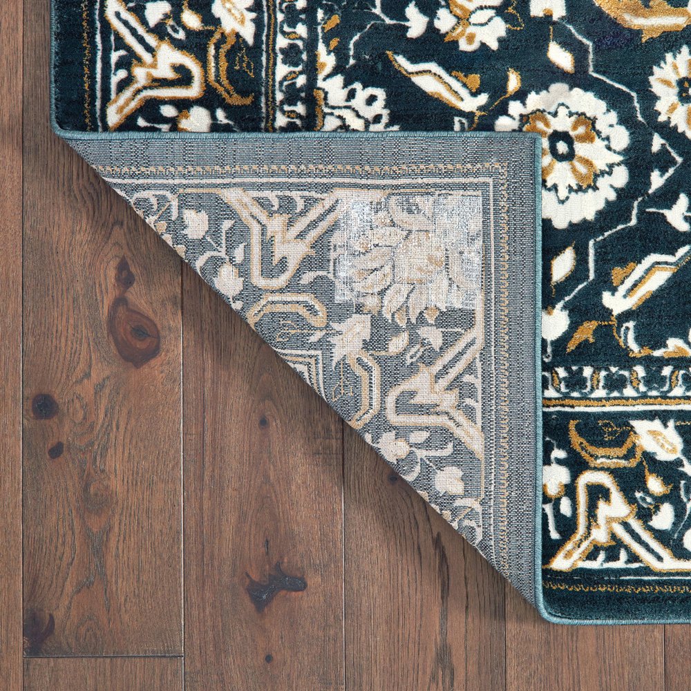 8' X 11' Navy Blue And Gold Oriental Area Rug
