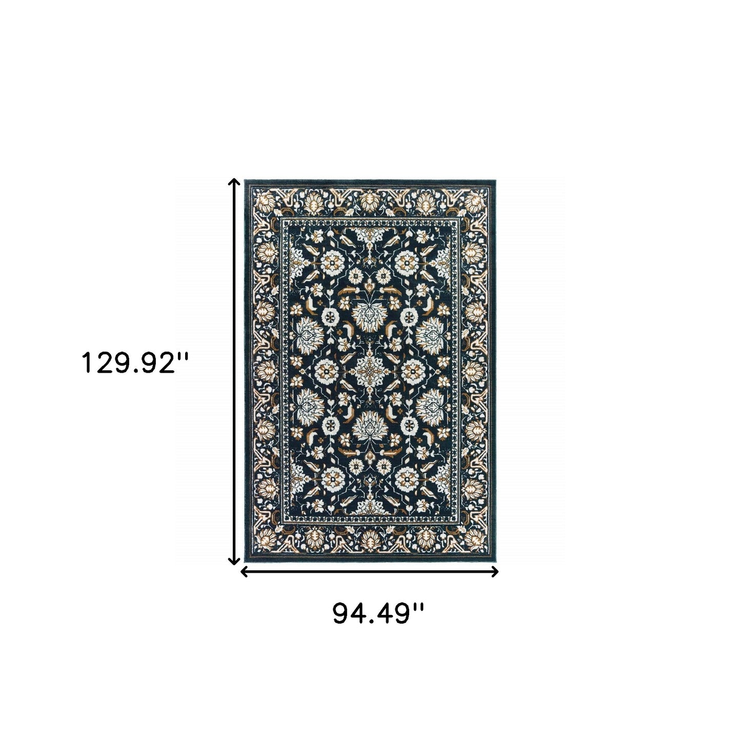 8' X 11' Navy Caramel And Ivory Oriental Power Loom Stain Resistant Area Rug