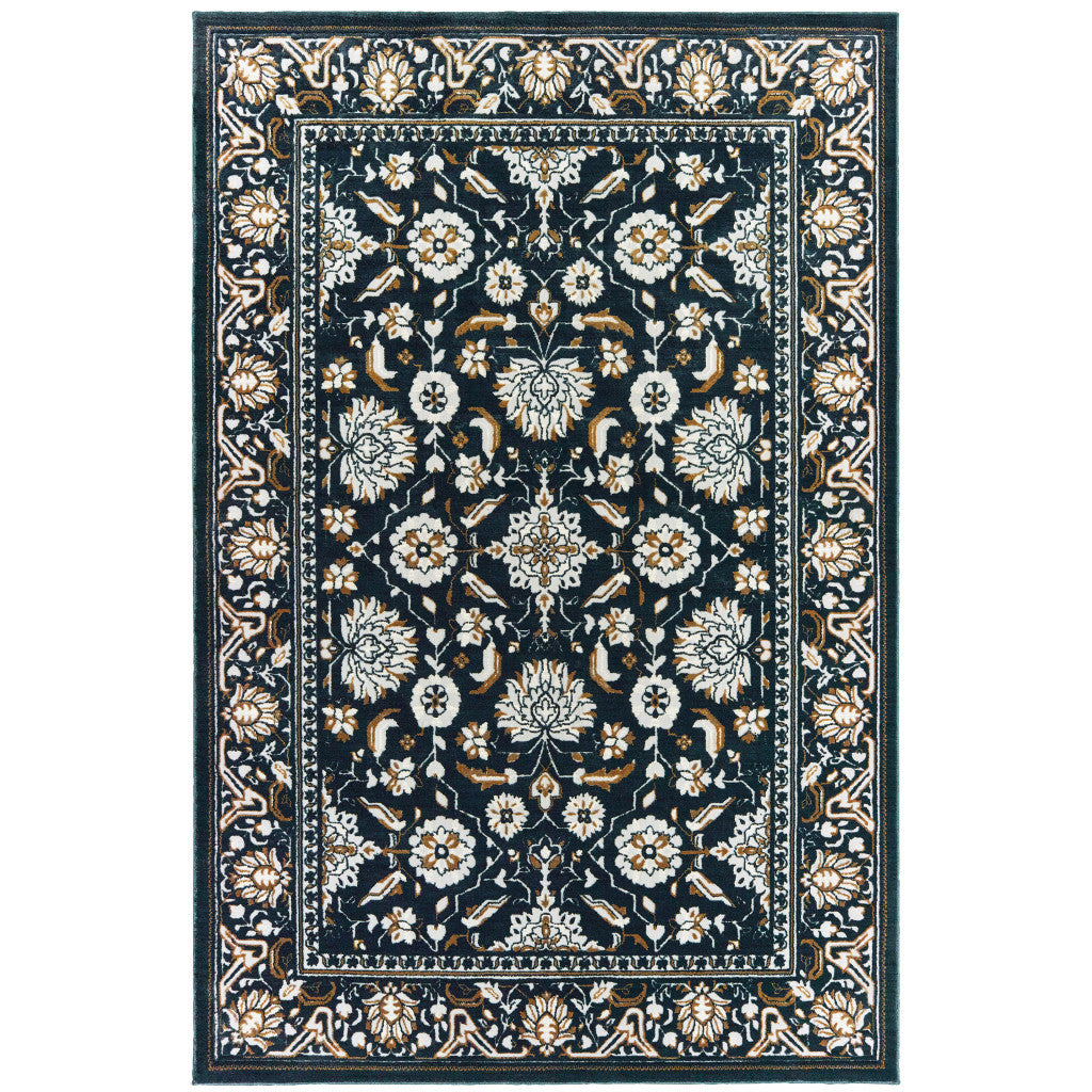 10' X 13' Navy Caramel And Ivory Oriental Power Loom Stain Resistant Area Rug