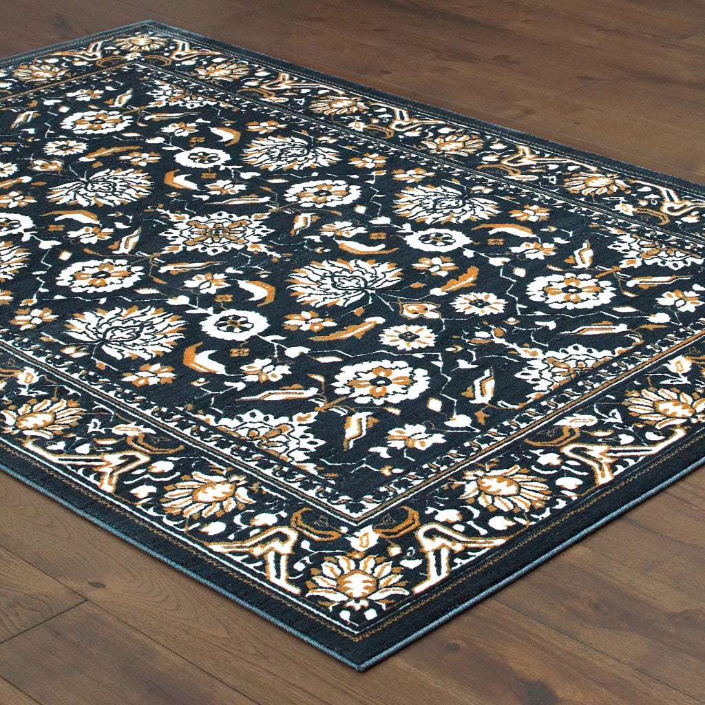 10' X 13' Navy Caramel And Ivory Oriental Power Loom Stain Resistant Area Rug